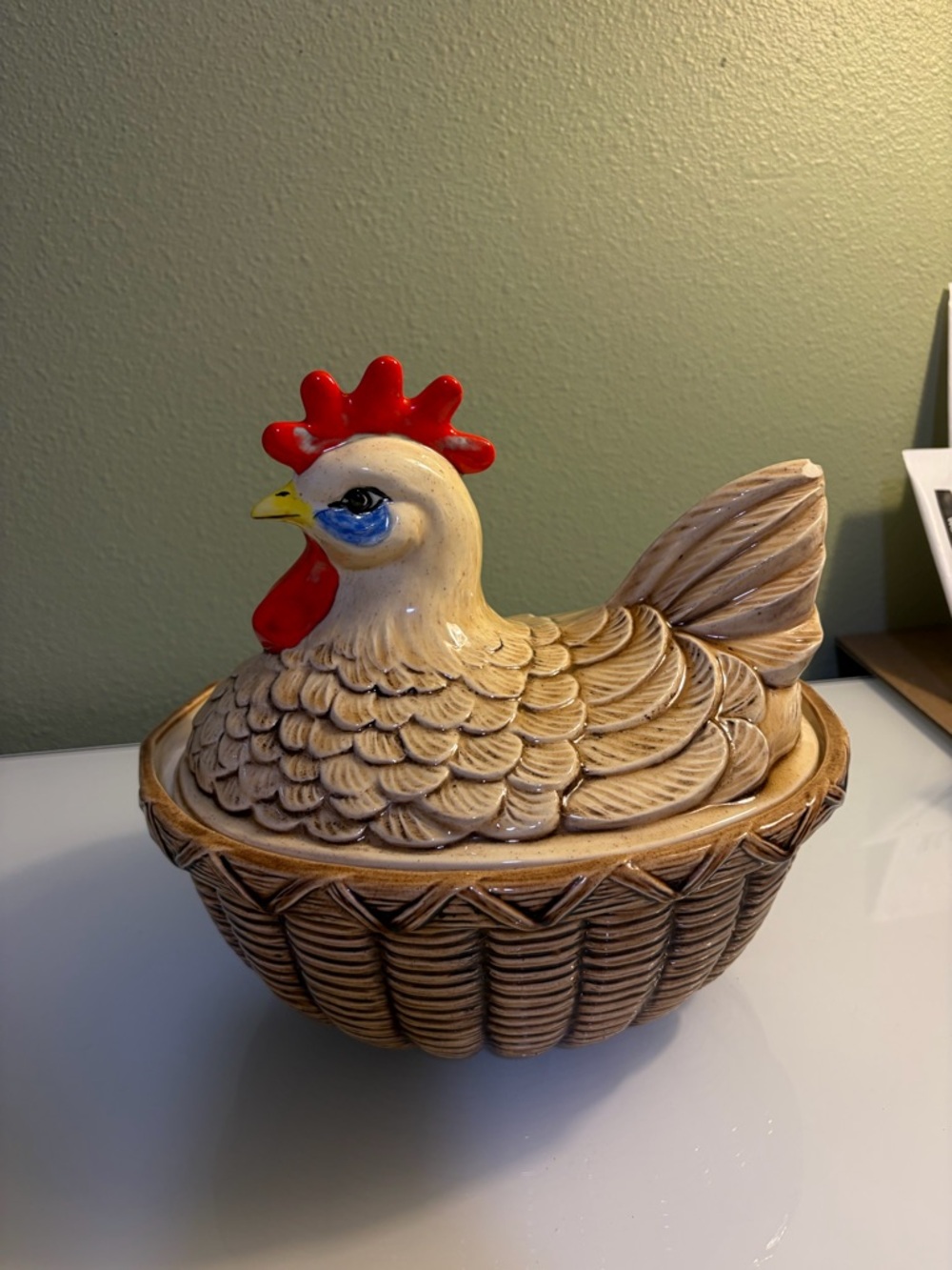 Vintage Ceramic Hen On Basket Cookie Jar